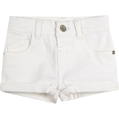 Mini girls white denim turn-up shorts